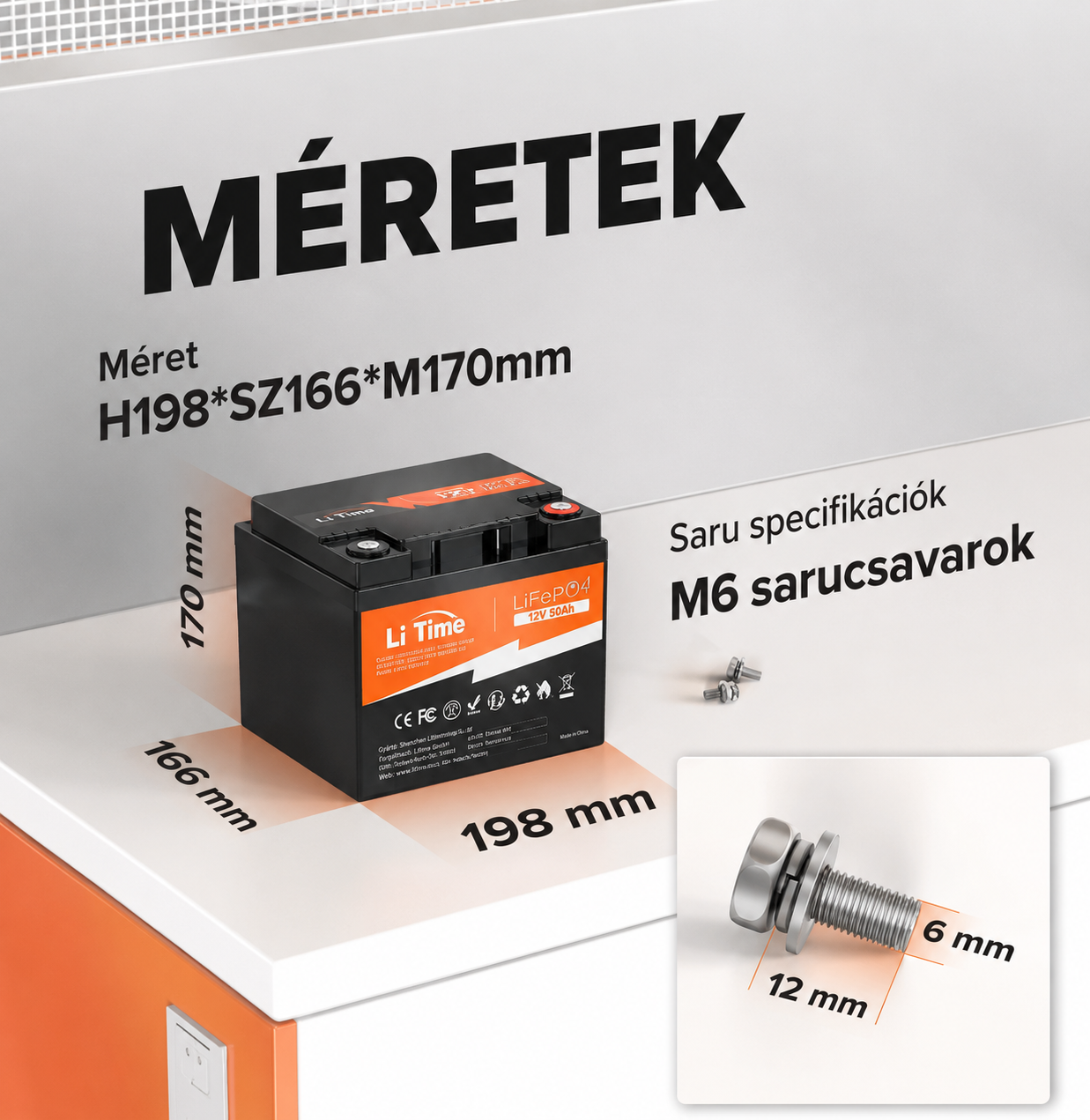 LiTime 12V 50Ah LiFePO4 akkumulátor – Basic