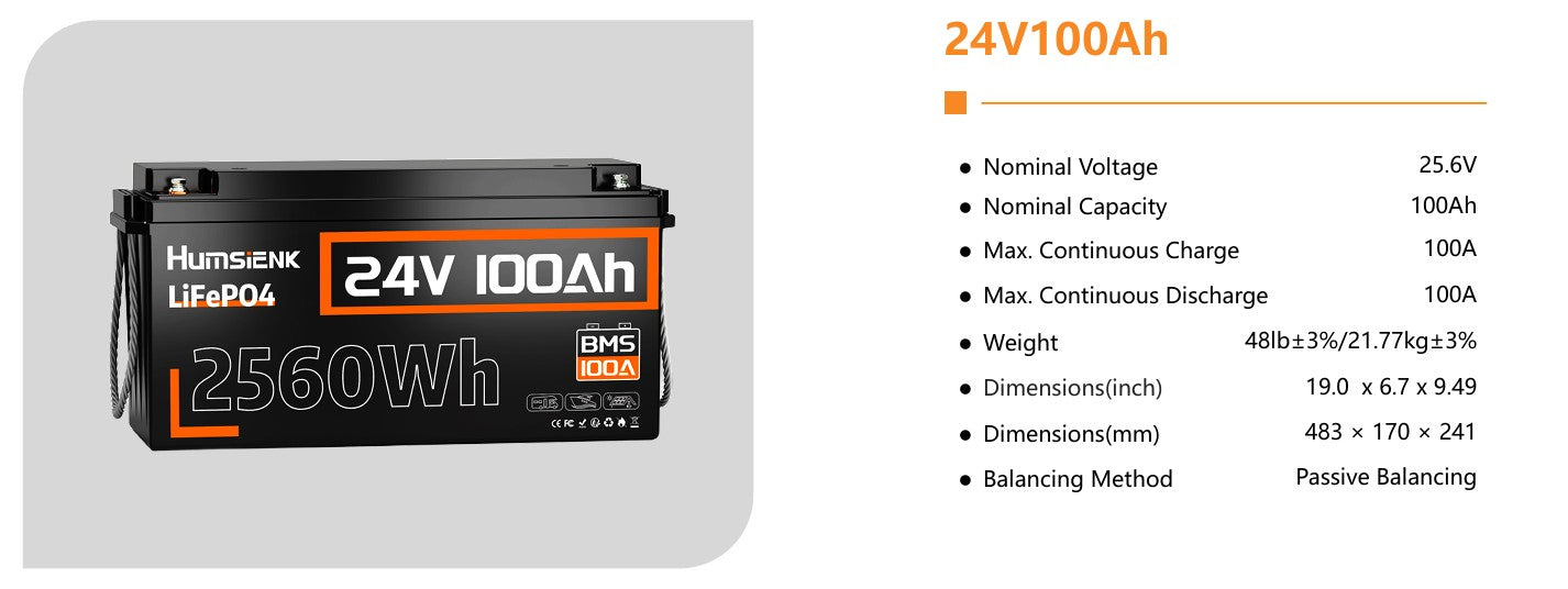 Humsienk 24V 100Ah  LiFePO4 akkumulátor – Basic