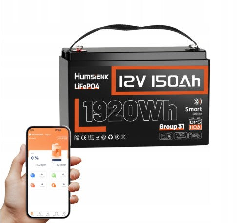 Humsienk 12V 150Ah LiFePO4 akkumulátor – Bluetooth